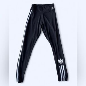 Adidas Black and White Skinny Leggings with Iconic Stripes Athletic Pants Small